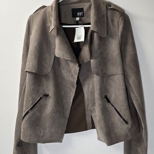 KUT FROM THE KLOTH 'Vegan Suede' DRAPED FRONT BLAZER JACKET Small